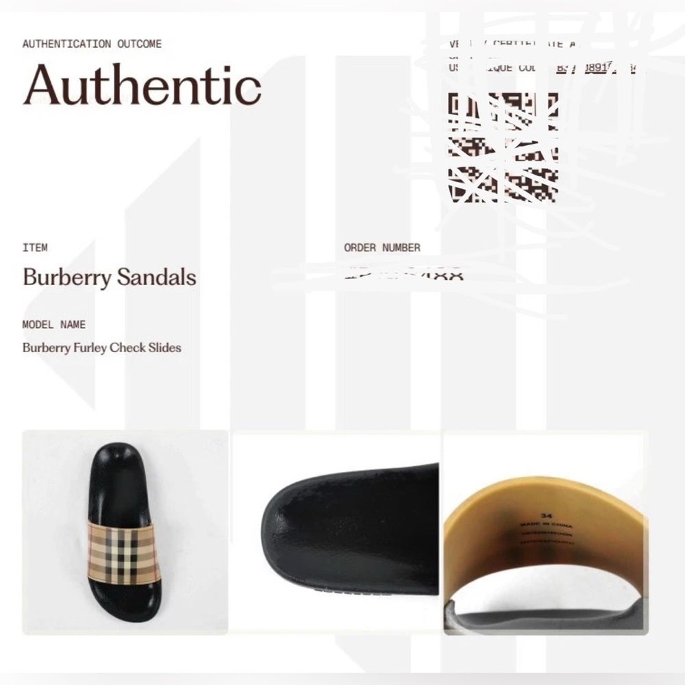 [Burberry] Furley Check Plaid Slides Slip-On Sandals w/ Box Youth EU 34 / US 3 - Picture 15 of 15